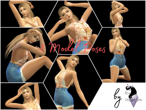 Sims 4 — Model Poses 2 by Un1con35 — 8 Female In Game Poses You will need the Andrew's Pose Player and Teleport Any Sim: