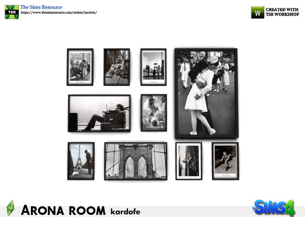 Sims 4 — kardofe_Arona room_Pictures by kardofe — Group of ten black and white photographs, framed in five different