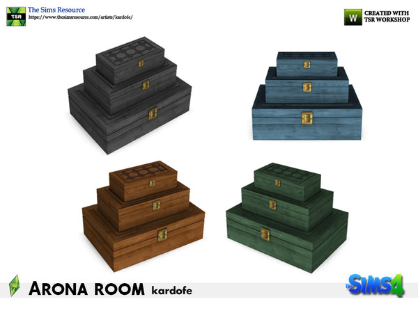 Sims 4 — kardofe_Arona room_Stacked boxes by kardofe — Three stacked wooden boxes, in four colour options 