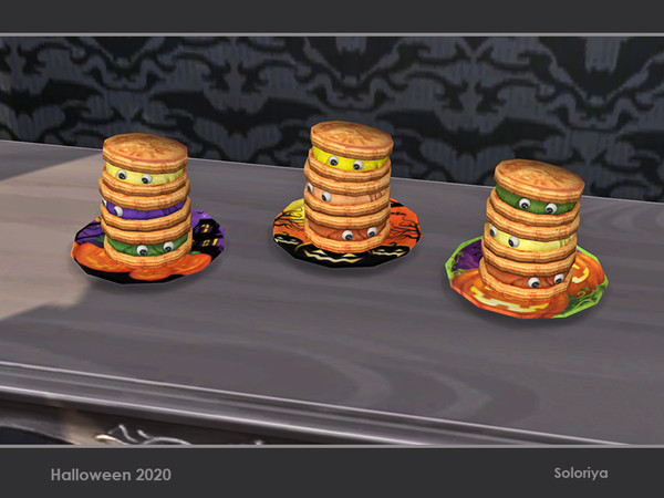 Sims 4 — Halloween 2020. Pancakes by soloriya — Decorative pancakes. Part of Halloween 2020 set. 3 color variations.
