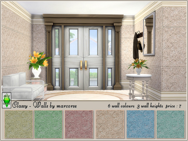 Sims 4 — Classy - Walls by marcorse by marcorse — Faux tile wallpaper features a muted, tone-on-tone paisley design with