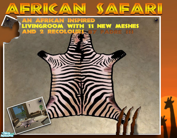 Sims 2 — African Safari - Zebra Rug by Padre — An African inspired livingroom in earthy tones and natural fibres. Faux