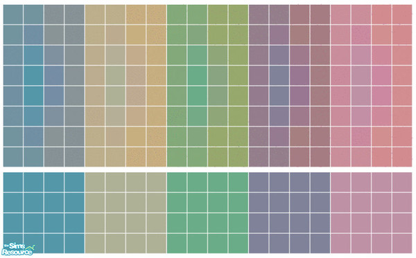 Sims 2 — Jester Tile Set by s00z — Five tiled walls with coordinating floors.