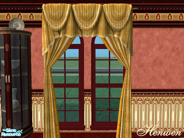 Sims 2 — Victorian Coral Dining Drape by Henwen — Drape in a rich velvet gold.