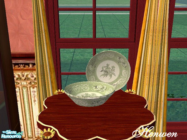 Sims 2 — Vic Bowl Set Recolor Green  by Henwen — Cashcraft's bowl set in green.