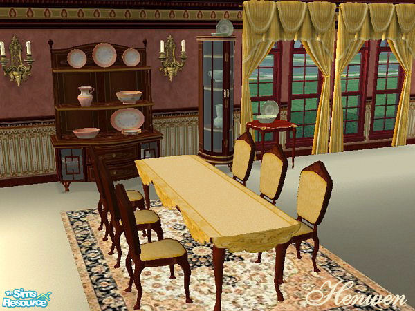 Sims 2 — Vic Dining Table Recolor Gold by Henwen — Cashcraft's dining table linen in gold.