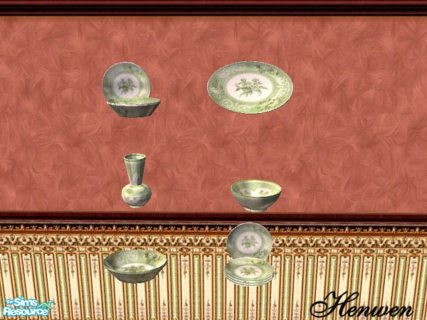 Sims 2 — Chinaware 02 Recolor Green  by Henwen — Cashcraft's Chinaware in a green.