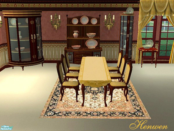 Sims 2 — Victorian Coral Dining Set by Henwen — Recolor of Cashcraft's lovely dining creations in a gold, coral and