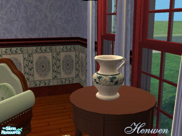 Sims 2 — Pitcher Parlor Blue Recolor by Henwen — Recolor of Cashcraft's pitcher with a design matching the mosaic tile on