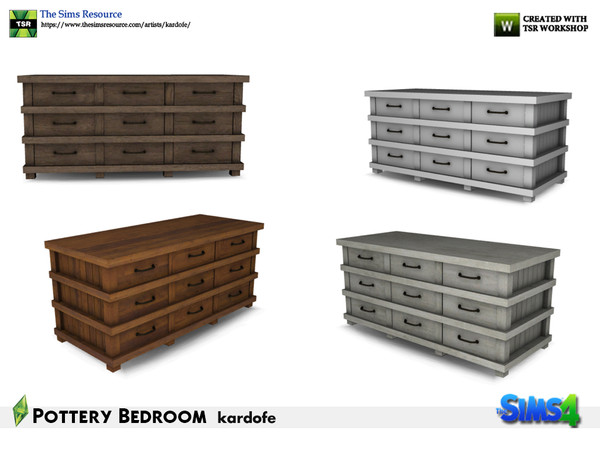 Sims 4 — kardofe_Pottery Bedroom_Dresser by kardofe — Industrial rustic style chest of drawers, in wood and metal, in