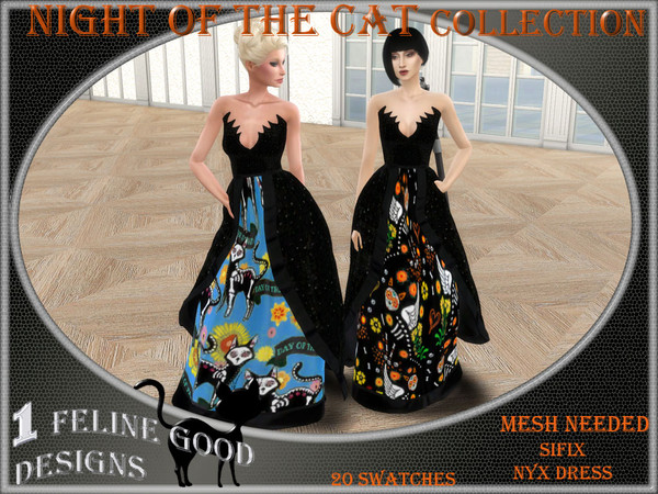 Sims 4 — Night of the Cat dress 04 by Merit_Selket — Night of the Cat Collection 20 swatches Teen - Young Adult - Adult -