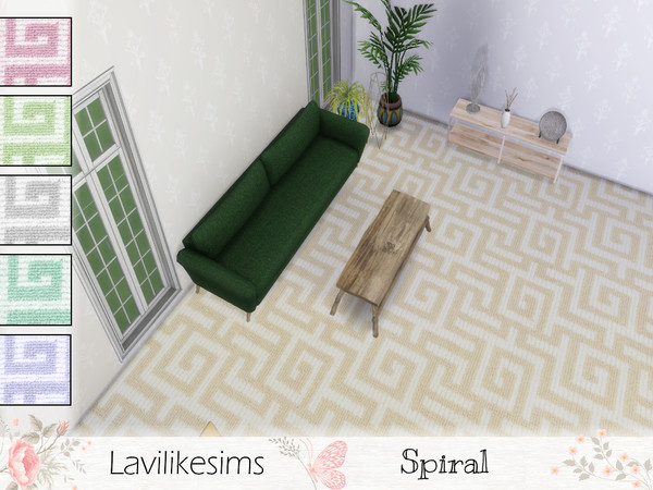 Sims 4 — Spiral by lavilikesims — Carpet with a greek inspired design 6 swatches cream, blue, lime, blush, purple and