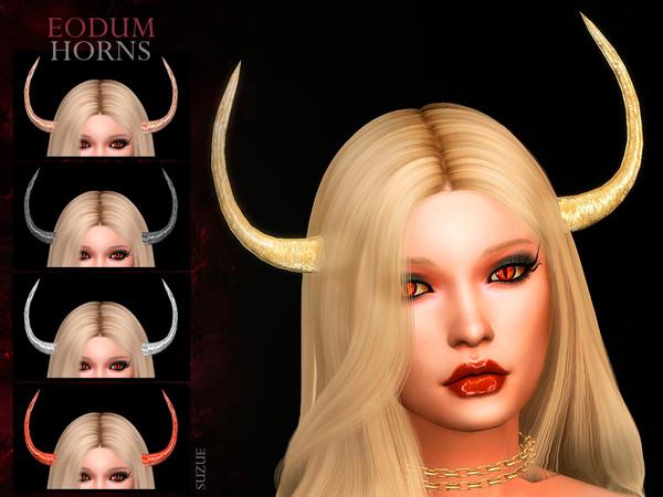 Sims 4 — Eodum Horns by Suzue — Updated (2020) -New Mesh (Suzue) -8 Swatches -For Female and Male (Teen to Elder) -Hats