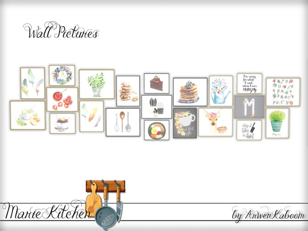 Sims 4 — Marie Kitchen - Wall Pictures by ArwenKaboom — base game wall pictures in 3 recolors. 