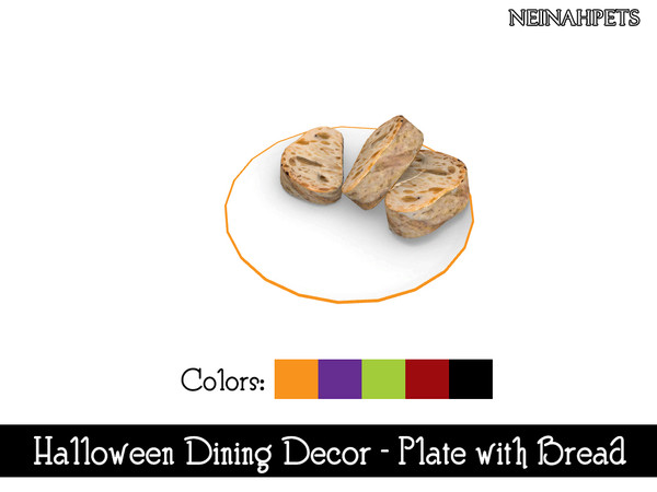 Sims 4 — Halloween Dining Decor - Plate with Bread {Mesh Required} by neinahpets — A Halloween hued plate trim with