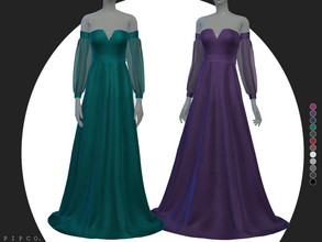 Sims 4 — Tasha Gown. by Pipco — a silky, elegant gown with transparent sleeves. 