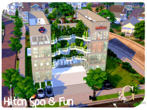 Sims 4 — Hilton Spa & Fun by GenkaiHaretsu — A large spa complex with gym, indoor pool, outdoor pool, massage, yoga,