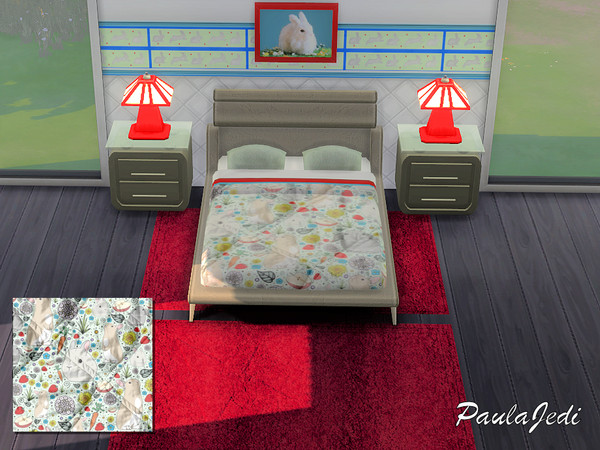 Sims 4 — Rabbit Bedroom Set by paulajedi — This is a cute, adult bedroom set which includes the bed/comforter, night