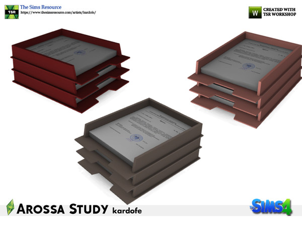 Sims 4 — kardofe_Arossa Study_Folio trays by kardofe — Set of three document trays, in three color options 