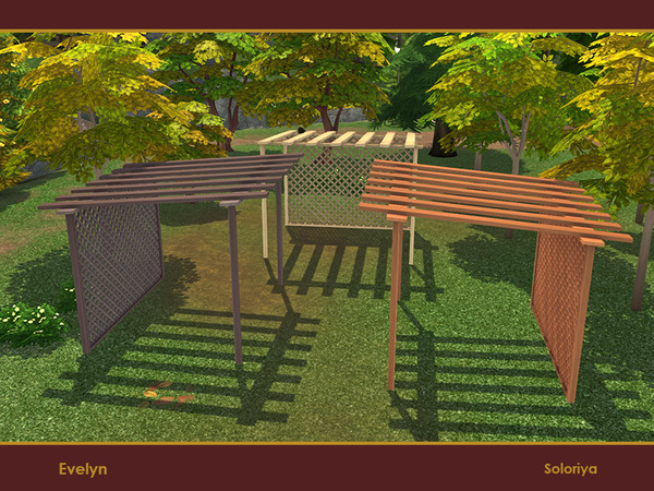 Sims 4 — Evelyn. Pergola by soloriya — Wooden pergola. Part of Evelyn set. 3 color variations. Category: Decoraitve -