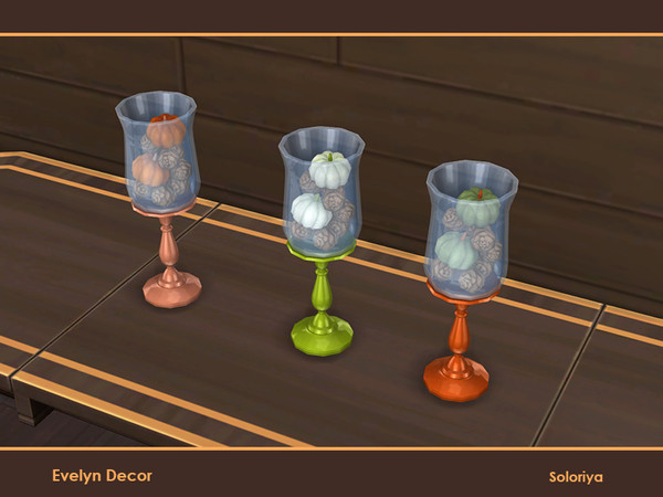 Sims 4 — Evelyn Decor. Table Sculpture with Pumpkins and Cedar Cones by soloriya — Table sculpture with pumpkins cedar