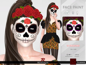 Sims 4 — Catrina Face Mask Face Paint 01 - Collab Viy Sims  by remaron — Mexican Skull makeup -10 Swatches -Custom CAS