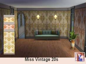 Sims 4 — ws Vintage20s Wall by watersim44 — Selfmade Wall for your Sims. Victorian print in gold, comes in 3 colors. by