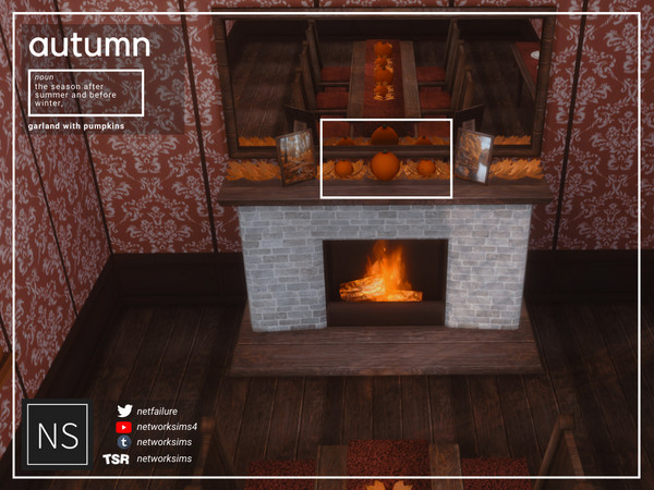 Sims 4 — Autumn Dining - Garland - Networksims by networksims — A garland of autumn leaves with pumpkins.