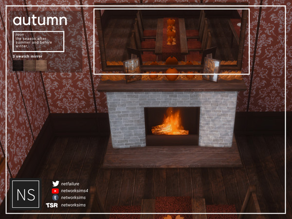 Sims 4 — Autumn Dining - Mirror - Networksims by networksims — A large mirror with a wood frame, in 3 colour swatches.