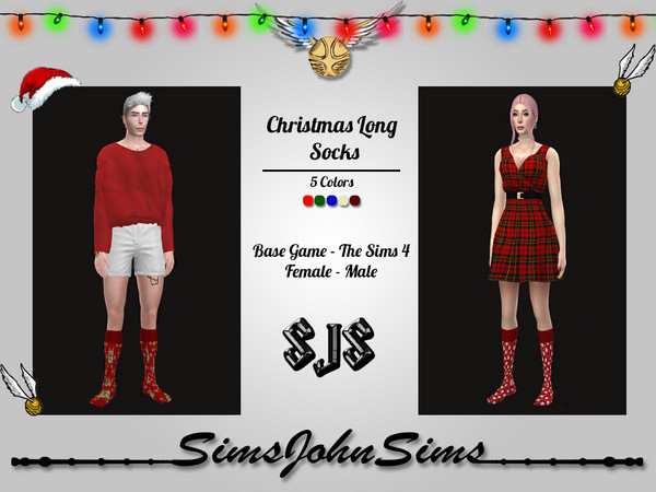 Sims 4 — Christmas Long Socks by SimsJohnSims — - Christmas Long Socks - 5 Colors - Female - Male - Base Game - The Sims