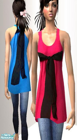 Sims 2 — Set by pretty_baby — mini dress over jeans. blue and red. bow :) no mesh needed!! enjoy!!