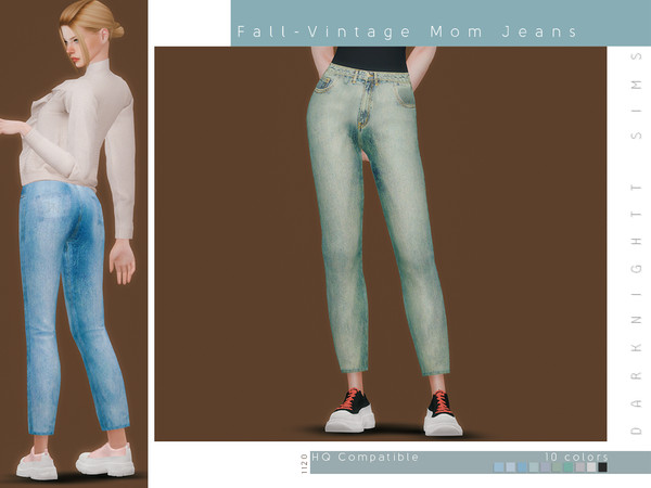 Sims 4 — Fall Vintage Mom Jeans by DarkNighTt — Fall Vintage Mom Jeans Have 10 colors. EA Mesh. HQ mod compatible. Hope