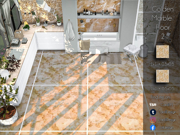 Sims 4 — Golden Marble Floor 2 by Caroll912 — A 4-recolour (two regular size and two large textures) plain and tiled