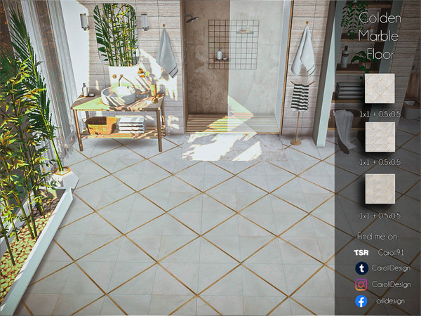 Sims 4 — Golden Marble Floor by Caroll912 — A 6-recolour (three regular size and three large textures) beige,creme-toned,