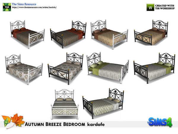 Sims 4 — kardofe_Autumn Breeze Bedroom_Bed by kardofe — Double bed, wrought iron in eight different options 