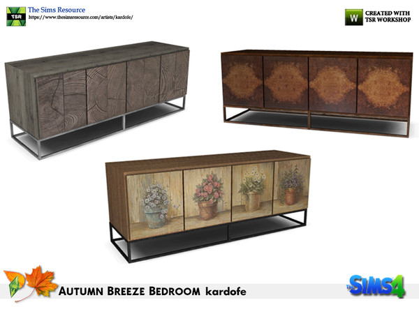 Sims 4 — kardofe_Autumn Breeze Bedroom_Console by kardofe — Wooden console, with four decorated doors, in three different