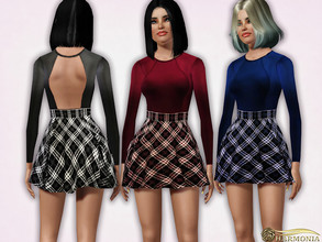 Sims 3 — Plaid Mini Skater Dress by Harmonia — 5 color. not-Recolorable Please do not use my textures. Please do not