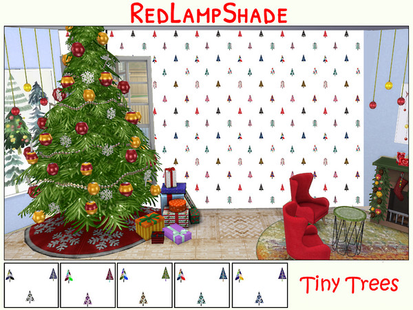 Sims 4 — Tiny Trees by RedLampShade — Cute paper for the xmas season showing tiny colourful trees 3 wall sizes and base