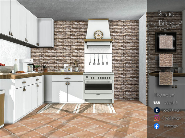 Sims 4 — Rustic Bricks by Caroll912 — A 3-recolour neutral-toned, rustic brick wall texture. Suitable for indoor and
