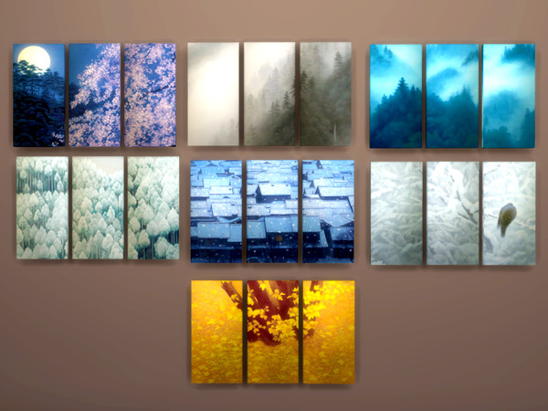 Sims 4 — Japanese Three Panel Paintings by rrtt4 — -New Mesh -7 swatches -Base Game Compatible 