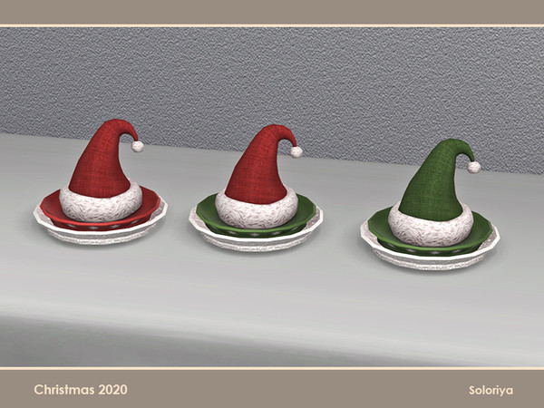 Sims 4 — Christmas 2020. Plates with a Hat by soloriya — Two plates with a hat in one mesh. Part of Christmas 2020 set. 3