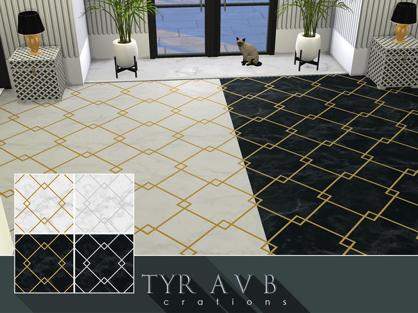 Sims 4 — Art Deco Marble Floor with Gold and Silver Inlay 1 by TyrAVB — This marble floor with gold or silver inlay in