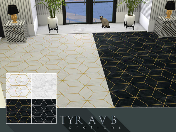 Sims 4 — Art Deco Marble Floor with Gold and Silver Inlay 3 by TyrAVB — This marble floor with gold or silver inlay in