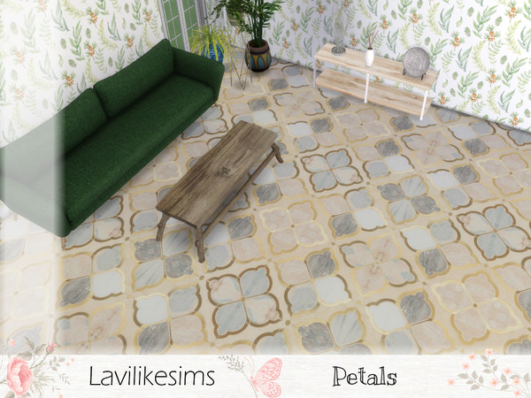 Sims 4 — Petals by lavilikesims — A flower shaped tile, each petal is a different colour Base game friendly 6 swatches -