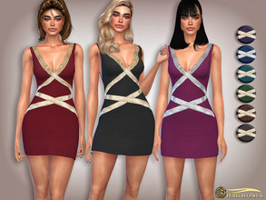 Sims 4 — Metallic Trim V-neck Cocktail Dress by Harmonia — Mesh By Harmonia 9 color Please do not use my textures. Please
