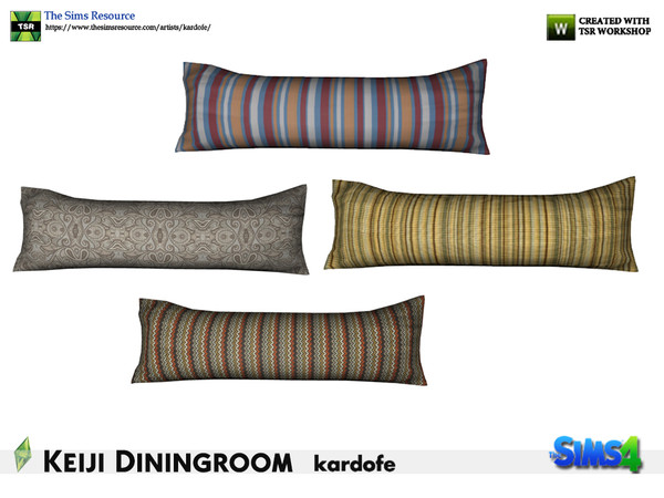 Sims 4 — kardofe_Keiji Diningroom_Cushion by kardofe — Elongated cushion, to be put on the wooden bench, in four colour
