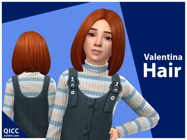 Sims 4 — Valentina Hair by qicc — Enjoy! - Maxis Match - Base game compatible - Hat compatible - Child - 9 EA swatches