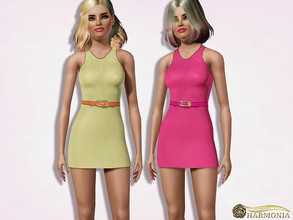 Sims 3 — Safety Pin Belted Dress by Harmonia — 3 color. Recolorable Please do not use my textures. Please do not