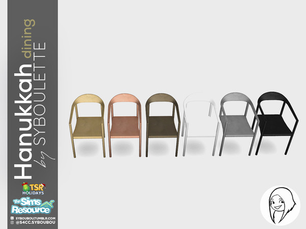 Sims 4 — Holiday Wonderland - Hanukkah Dining - Chair by Syboubou — Stylish metal chair available in 6 swatches.
