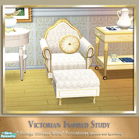 Sims 2 — Victorian Inspired Study - Chair Ottoman by Cashcraft — The Victorian Inspired Study set features 8 new meshes.